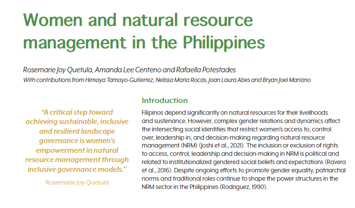 Women and Natural Resource Management in the Philippines - Forest ...