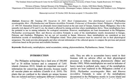 New distributional record of Phyllanthus securinegoides Merr. (Phyllanthaceae) and Rinorea niccolifera Fernando (Violaceae) of Homonhon Island, Philippines